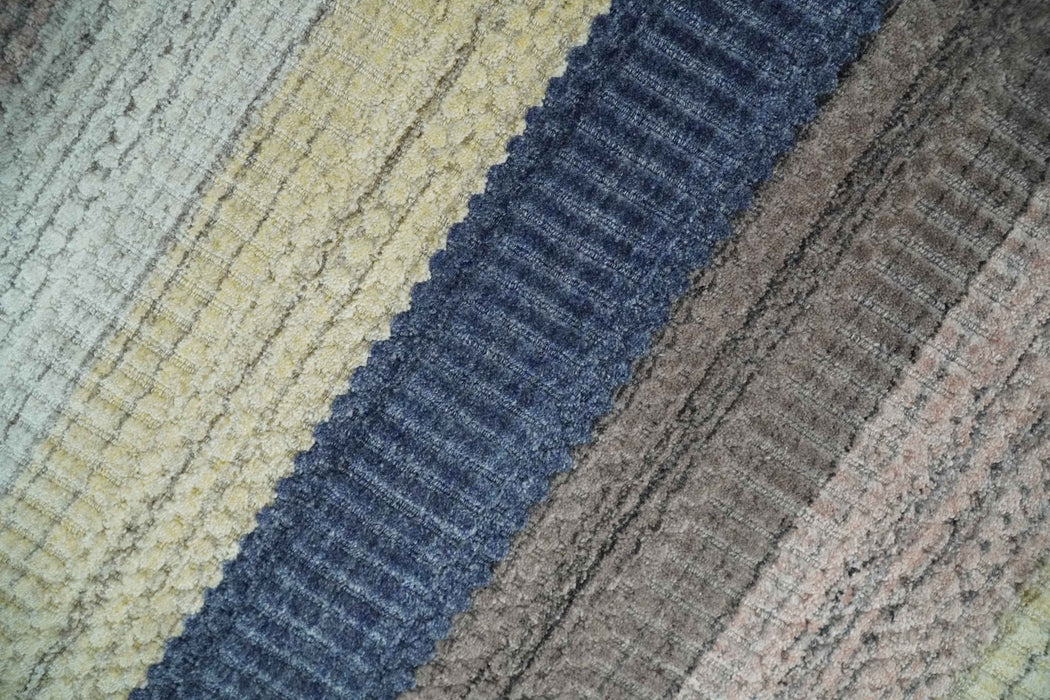 Modern Ombre 8x10 Hand Made Blue, Peach, Brown and Mustard Scandinavian Blended Wool Flatwoven Area Rug | KE39