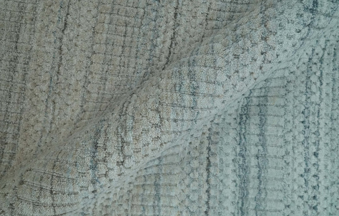 Modern Ombre 8x10 Hand Made Silver, Blue, Gold and Beige Scandinavian Blended Wool Flatwoven Area Rug | KE13