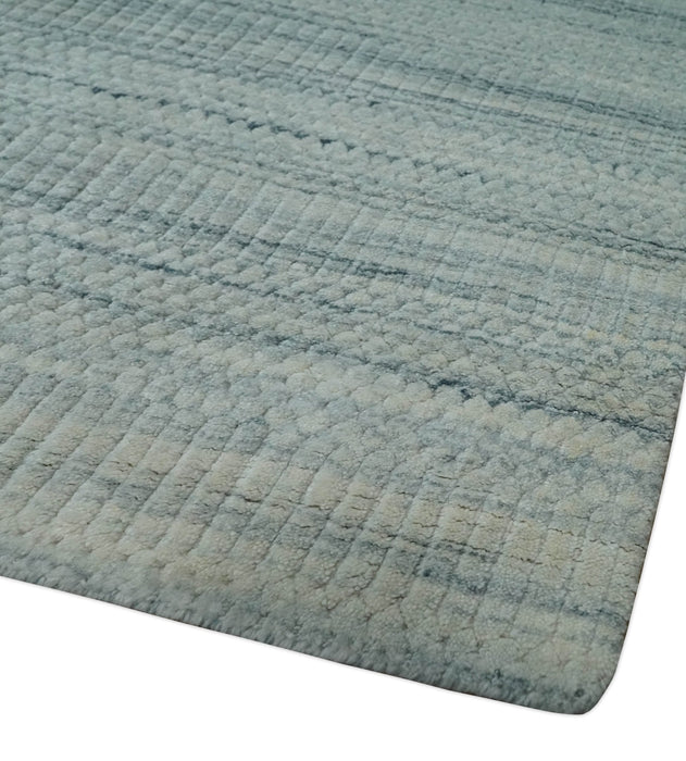 Modern Ombre 8x10 Hand Made Silver, Blue, Gold and Beige Scandinavian Blended Wool Flatwoven Area Rug | KE13