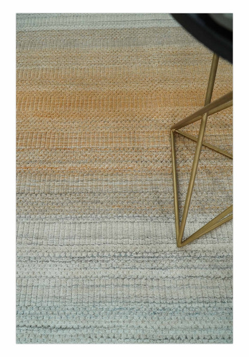 Modern Ombre 8x10 Hand Made Silver, Blue, Gold and Beige Scandinavian Blended Wool Flatwoven Area Rug | KE13