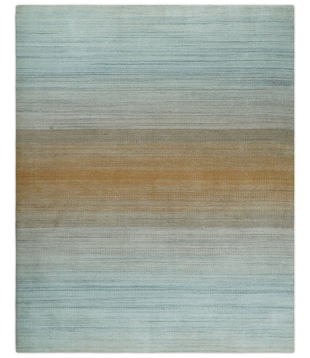Modern Ombre 8x10 Hand Made Silver, Blue, Gold and Beige Scandinavian Blended Wool Flatwoven Area Rug | KE13