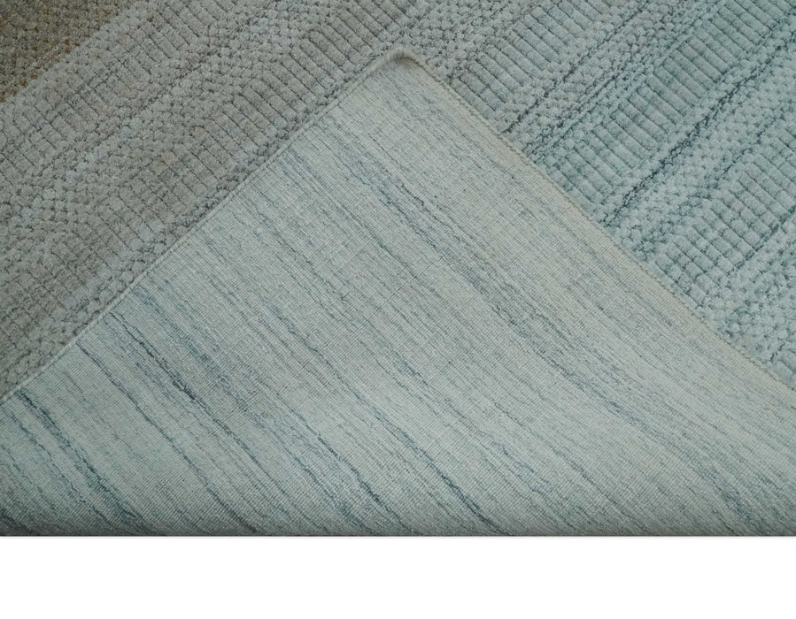 Modern Ombre 8x10 Hand Made Silver, Blue, Gold and Beige Scandinavian Blended Wool Flatwoven Area Rug | KE13