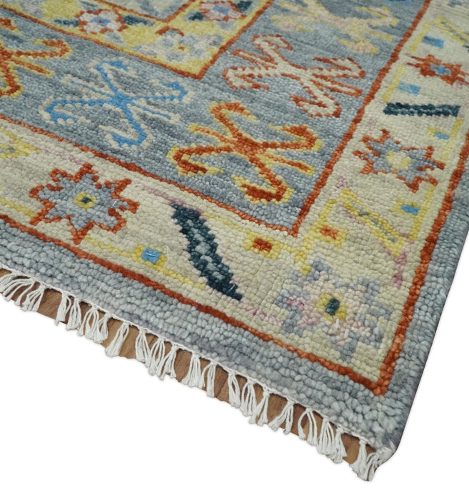 Silver and Mustard Traditional Hand Knotted Custom Made Wool Area Rug