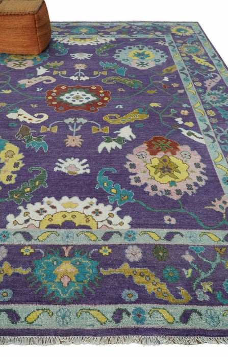 Modern Oushak 9x12 Hand Knotted Persian Purple and Blue Colorful Wool Area Rug | TRDCP850912