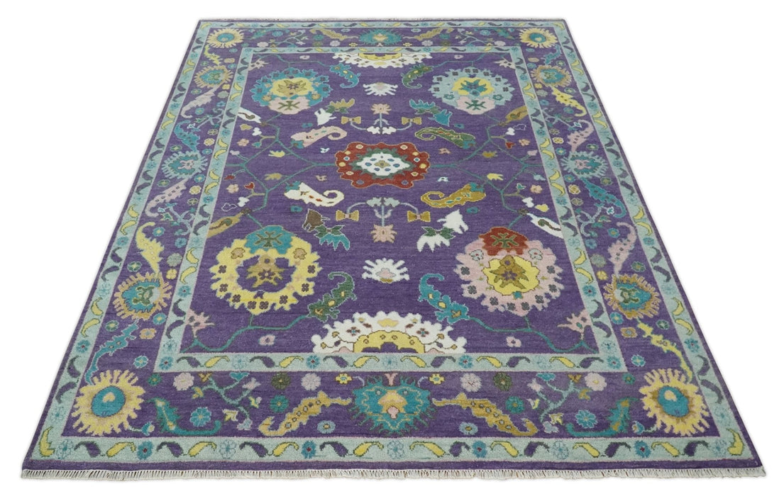 Modern Oushak 9x12 Hand Knotted Persian Purple and Blue Colorful Wool Area Rug | TRDCP850912