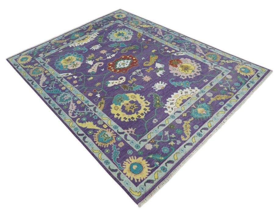 Modern Oushak 9x12 Hand Knotted Persian Purple and Blue Colorful Wool Area Rug | TRDCP850912