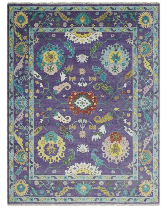 Modern Oushak 9x12 Hand Knotted Persian Purple and Blue Colorful Wool Area Rug | TRDCP850912