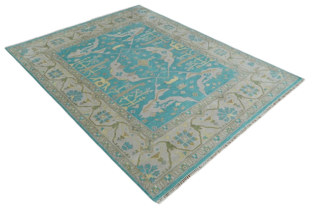 Modern Oushak Hand Knotted 8x10 Persian Blue and Silver Antique Wool Area Rug | TRDCP912810