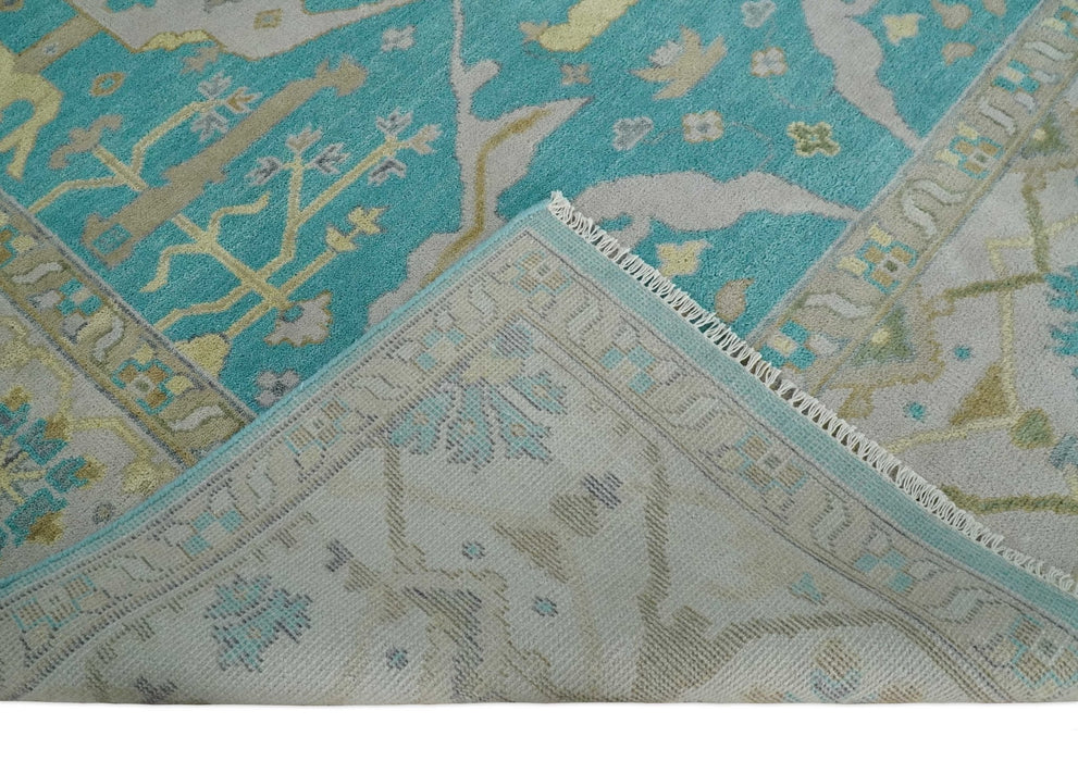 Modern Oushak Hand Knotted 8x10 Persian Blue and Silver Antique Wool Area Rug | TRDCP912810