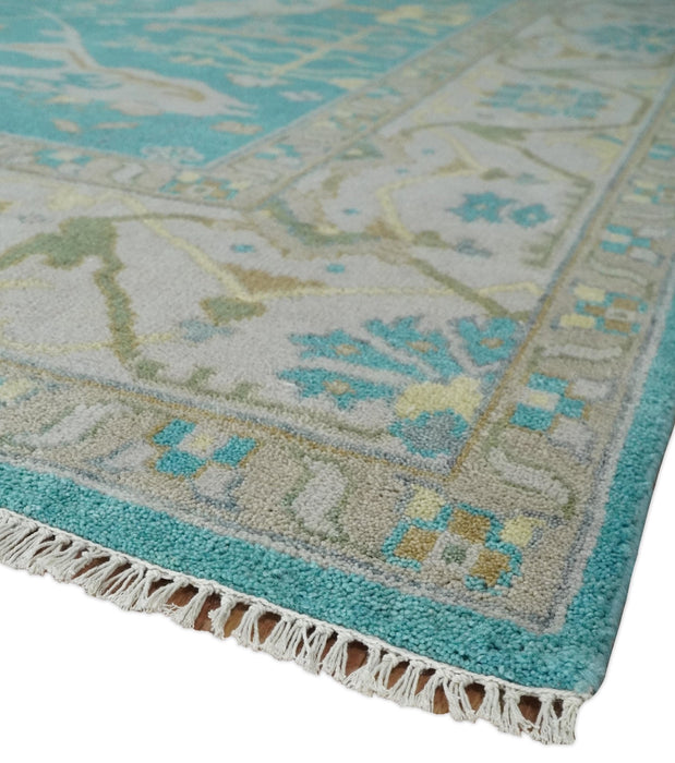 Modern Oushak Hand Knotted 8x10 Persian Blue and Silver Antique Wool Area Rug | TRDCP912810