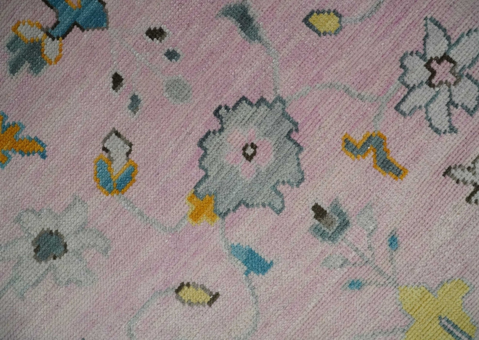 Custom Made Pink and Gray Vibrant Colorful Hand knotted Traditional Oushak wool Area Rug