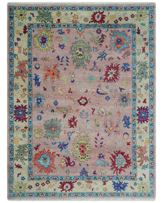 Modern Pink Rug 8x10 and 9x12 Wool Colorful Hand knotted Oushak Area Rug