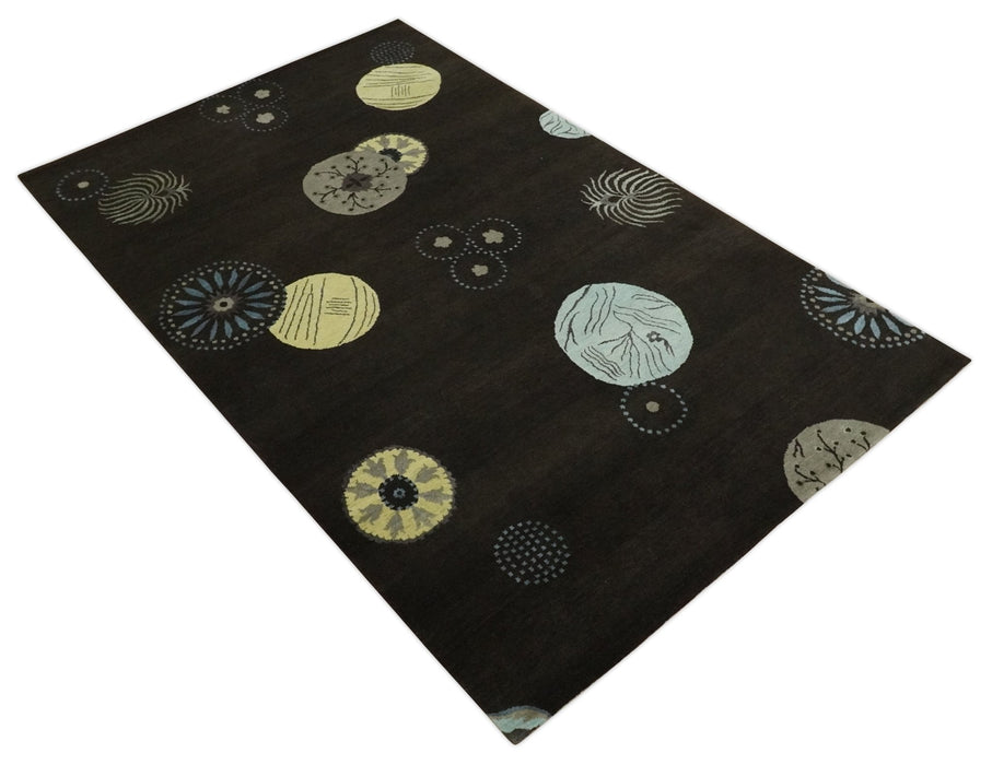 Modern Premium look Dark Brown 5x8 Hand loom Wool and Art Silk Area Rug