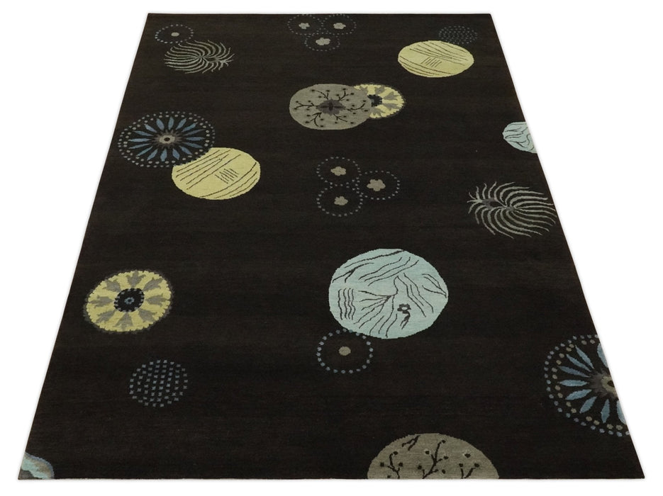 Modern Premium look Dark Brown 5x8 Hand loom Wool and Art Silk Area Rug