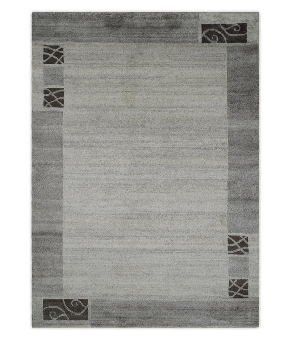Modern Scandinavian 4.7x6.5 Brown and Silver Wool Hand Woven Area Rug | HL47