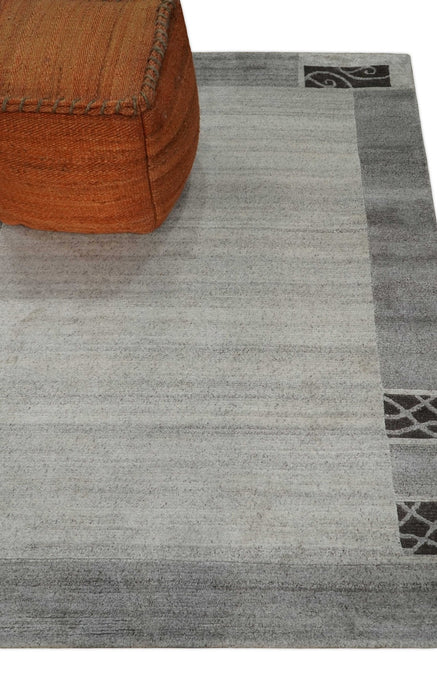 Modern Scandinavian 4.7x6.5 Brown and Silver Wool Hand Woven Area Rug | HL47