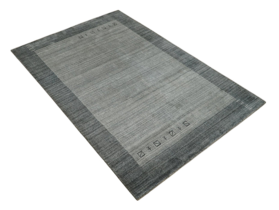 Modern 5x6.5 Gray and Silver Blended Wool Hand Woven Area Rug