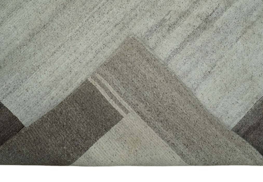 Modern Scandinavian 6x8 Ivory and Silver Wool Hand Woven Area Rug | HL16