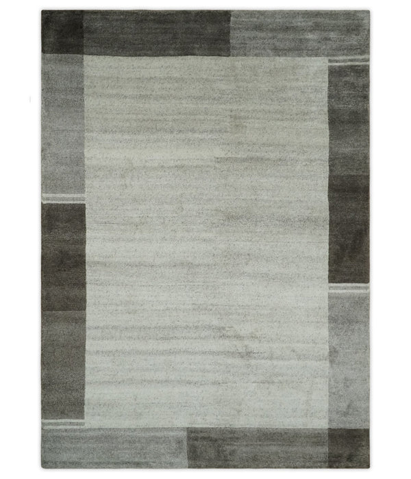 Modern Scandinavian 6x8 Ivory and Silver Wool Hand Woven Area Rug | HL16