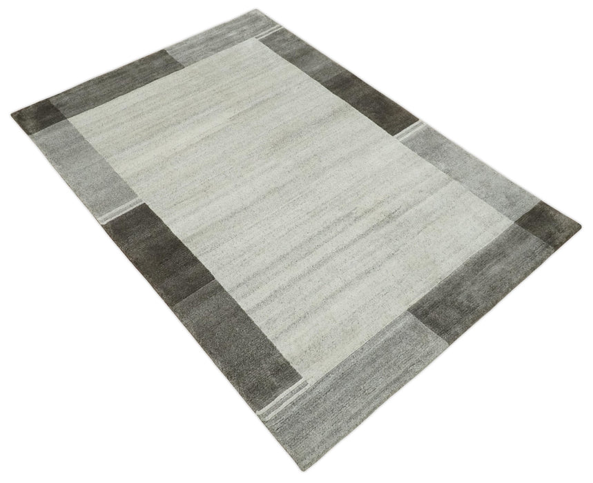 Modern Scandinavian 6x8 Ivory and Silver Wool Hand Woven Area Rug | HL16