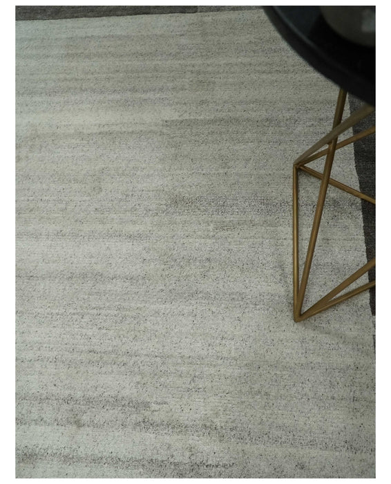Modern Scandinavian 6x8 Ivory and Silver Wool Hand Woven Area Rug | HL16
