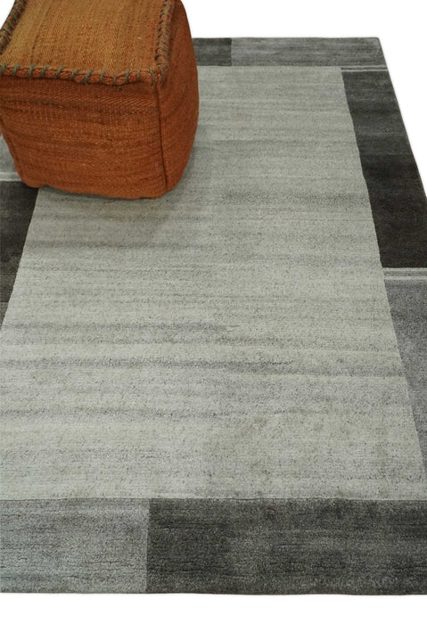 Modern Scandinavian 6x8 Ivory and Silver Wool Hand Woven Area Rug | HL16