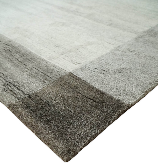 Modern Scandinavian 6x8 Ivory and Silver Wool Hand Woven Area Rug | HL16