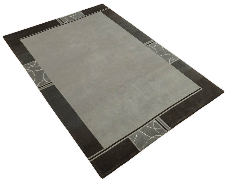 Modern Scandinavian 6x8 Silver and Charcoal Wool Hand Woven Area Rug | HL9