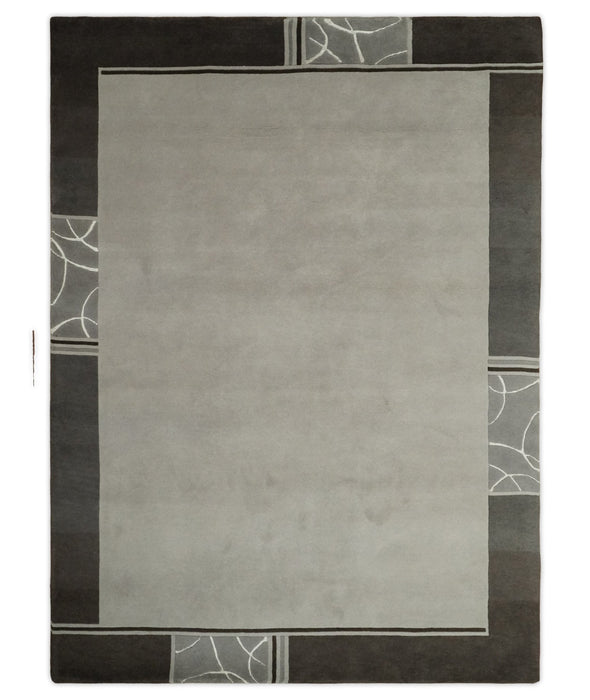 Modern Scandinavian 6x8 Silver and Charcoal Wool Hand Woven Area Rug | HL9