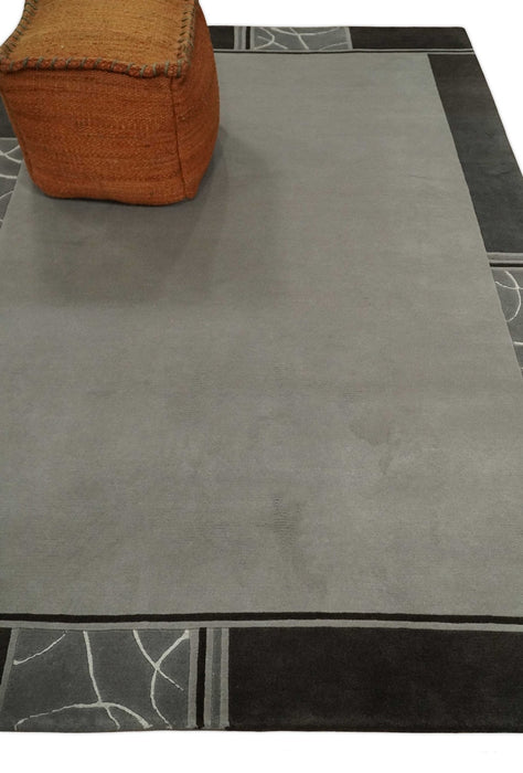 Modern Scandinavian 6x8 Silver and Charcoal Wool Hand Woven Area Rug | HL9
