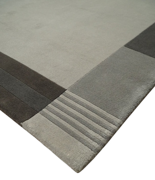 Modern Scandinavian 6x8 Silver and Gray Wool Hand Woven Area Rug | HL8