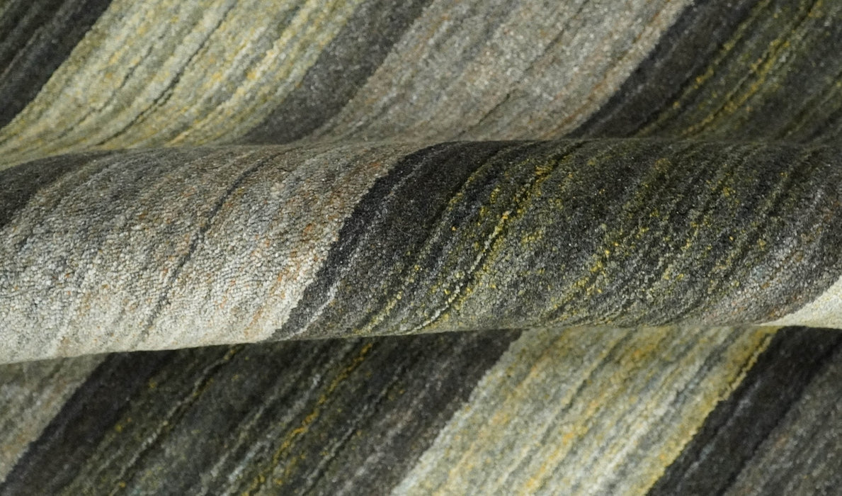 Modern Scandinavian Stripes 5x7 Antique Moss Green and Gray Wool Hand Woven Area Rug | HL20