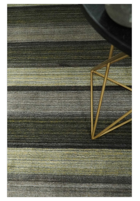 Modern Scandinavian Stripes 5x7 Antique Moss Green and Gray Wool Hand Woven Area Rug | HL20