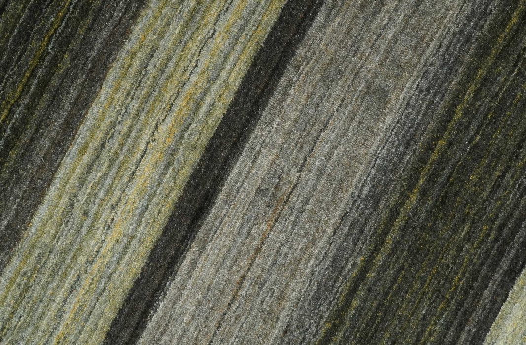 Modern Stripes 5x7 Antique Moss Green and Gray Wool Hand Woven Area Rug