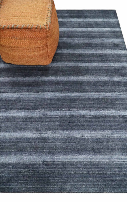 Modern Scandinavian Stripes 5x7 Blue and Silver Wool Hand Woven Area Rug | HL26