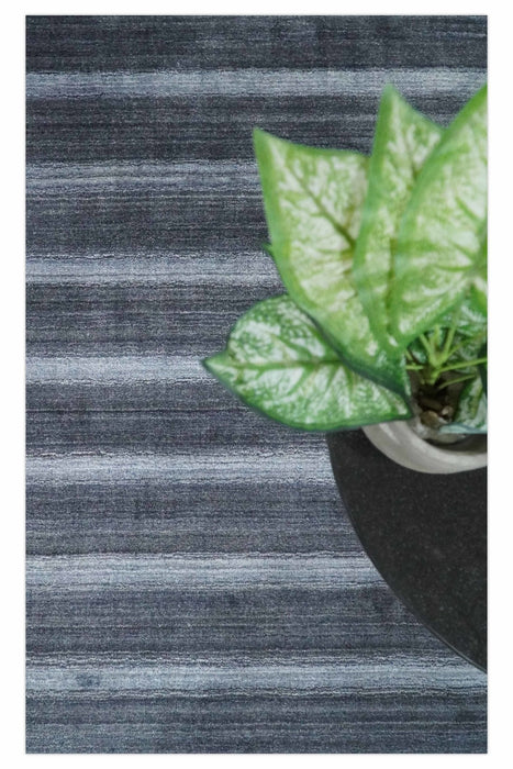 Modern Scandinavian Stripes 5x7 Blue and Silver Wool Hand Woven Area Rug | HL26
