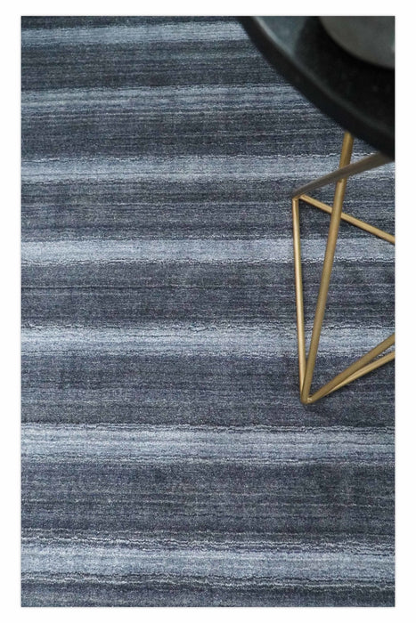 Modern Stripes Design 5x7 Charcoal and Silver Wool Hand Woven Area Rug