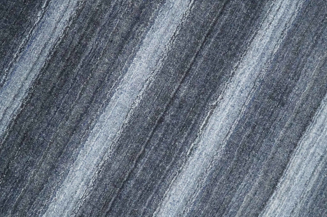 Modern Scandinavian Stripes 5x7 Blue and Silver Wool Hand Woven Area Rug | HL26