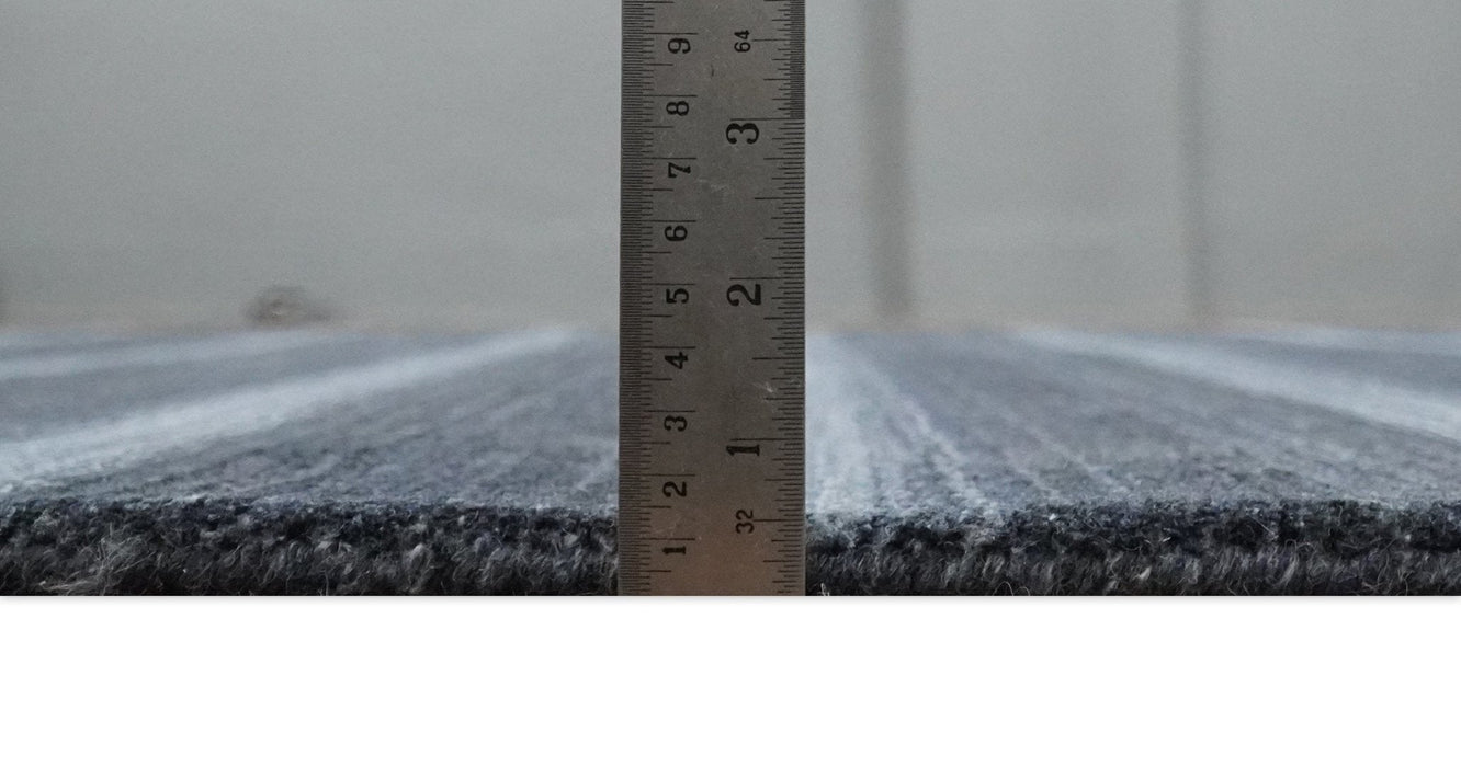 Modern Scandinavian Stripes 5x7 Blue and Silver Wool Hand Woven Area Rug | HL26