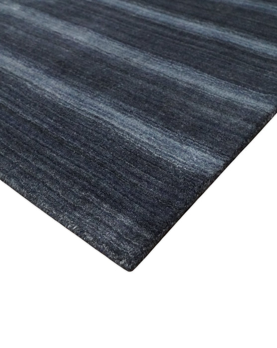 Modern Scandinavian Stripes 5x7 Blue and Silver Wool Hand Woven Area Rug | HL26
