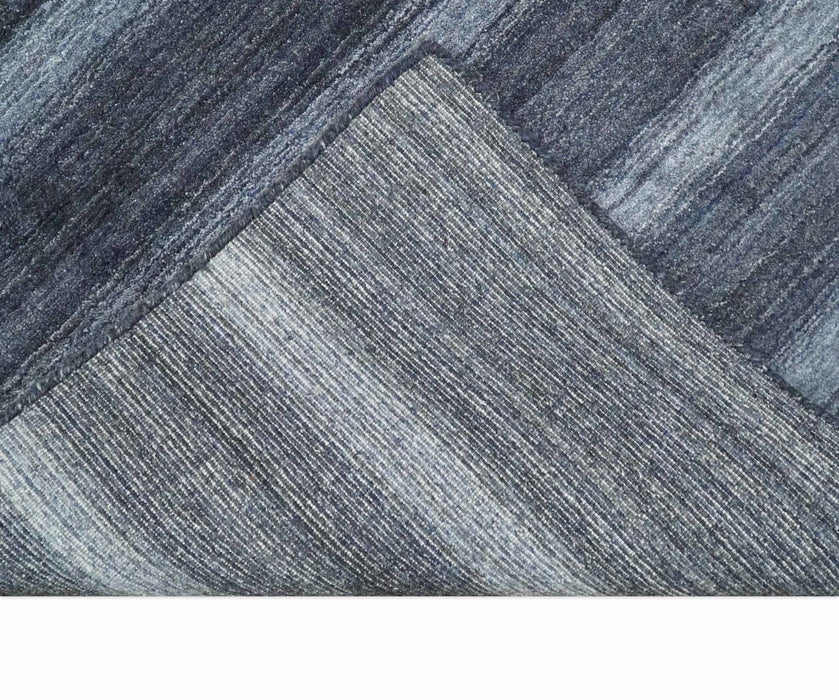 Modern Scandinavian Stripes 5x7 Blue and Silver Wool Hand Woven Area Rug | HL26