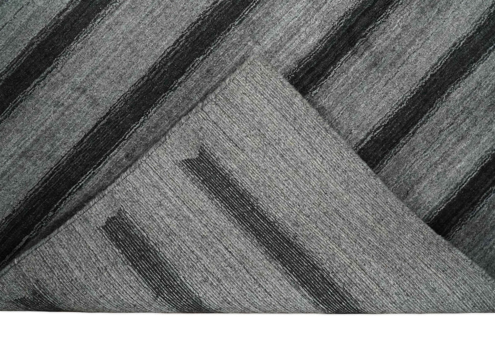 Modern Scandinavian Stripes Style 5x7 Silver and Gray Wool Hand Woven Area Rug | HL11