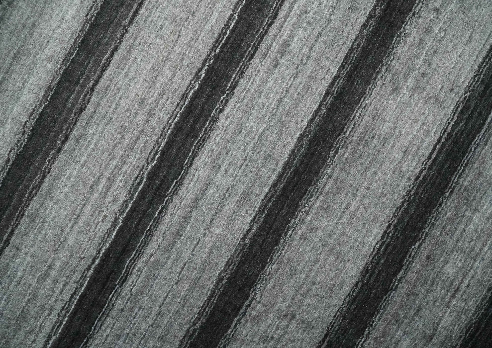 Modern Scandinavian Stripes Style 5x7 Silver and Gray Wool Hand Woven Area Rug | HL11