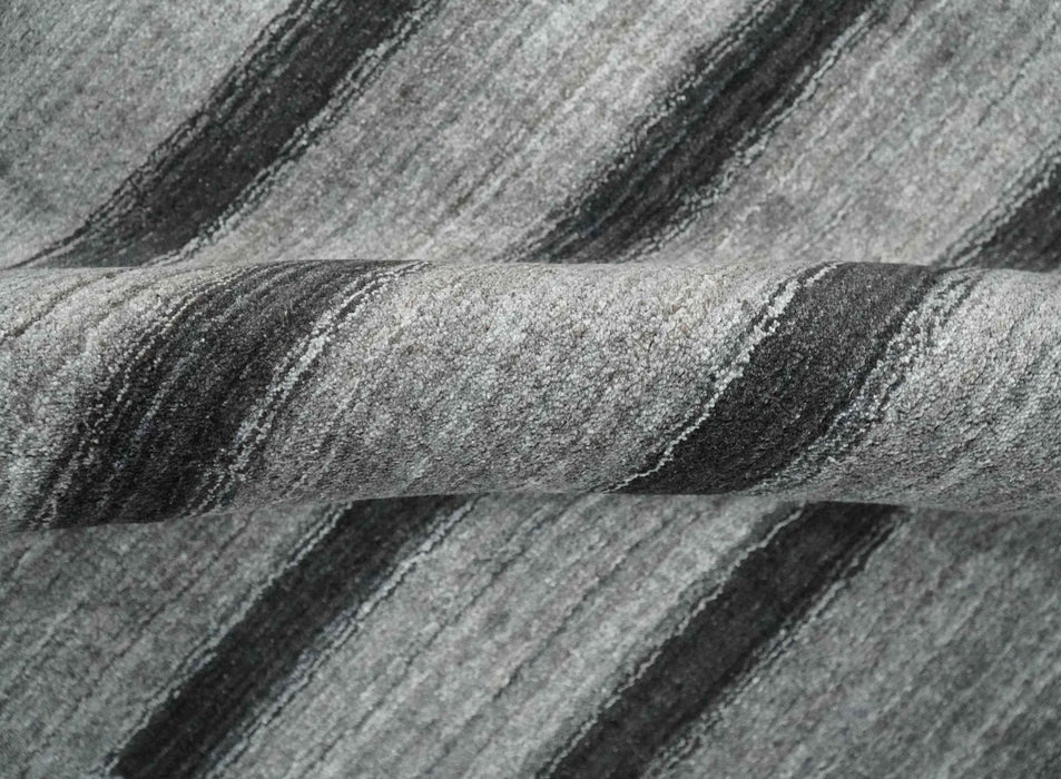 Modern Scandinavian Stripes Style 5x7 Silver and Gray Wool Hand Woven Area Rug | HL11