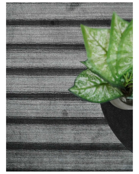 Modern Scandinavian Stripes Style 5x7 Silver and Gray Wool Hand Woven Area Rug | HL11