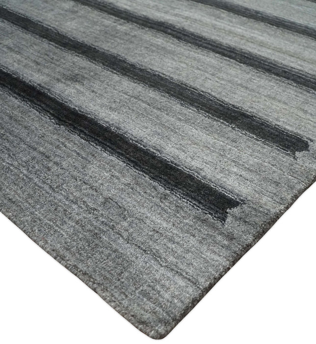 Modern Scandinavian Stripes Style 5x7 Silver and Gray Wool Hand Woven Area Rug | HL11