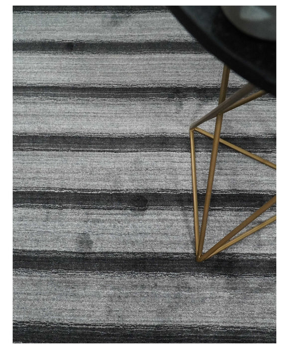 Modern Scandinavian Stripes Style 5x7 Silver and Gray Wool Hand Woven Area Rug | HL11