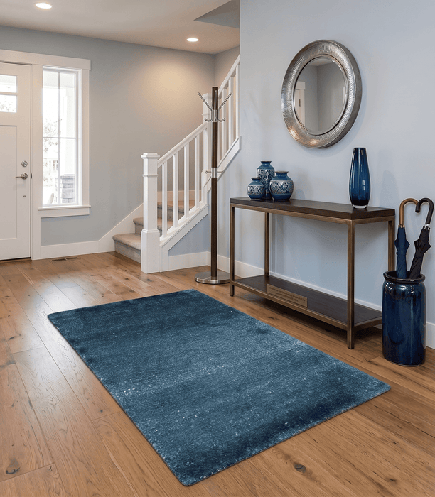 Modern Solid Blue 2x3 Hand Knotted Bamboo Silk Rug