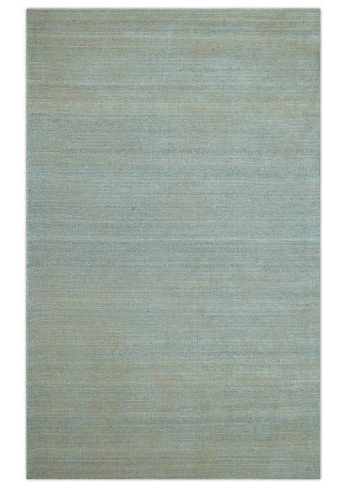 Modern Solid Design Green And Blue 5x8 Hand Knotted Wool Area Rug