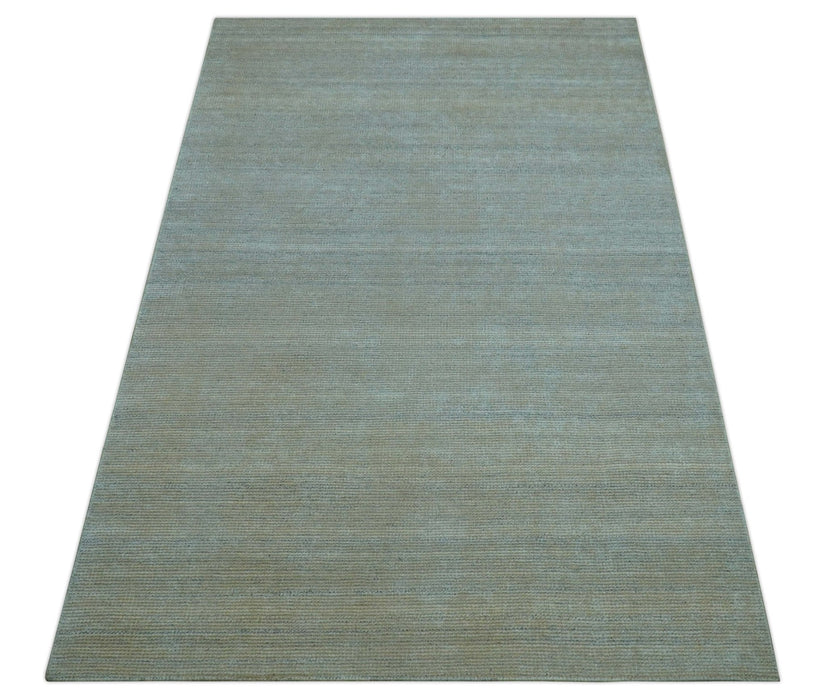 Modern Solid Design Green And Blue 5x8 Hand Knotted Wool Area Rug